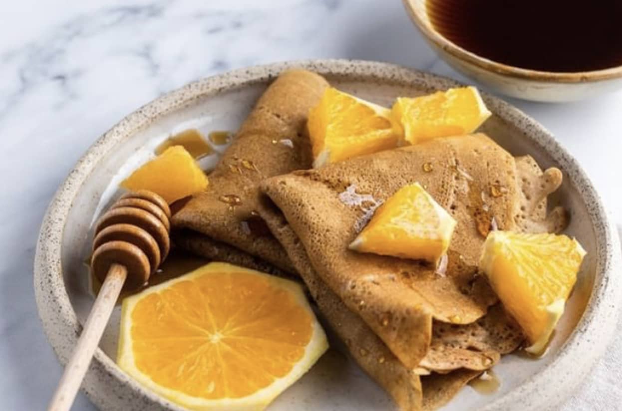 Recette crêpes à la noisette, banane et aux oranges par La Mandorle